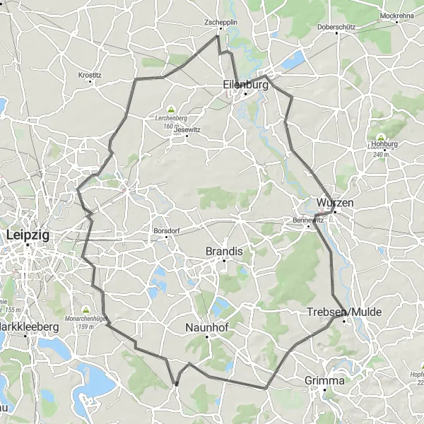 Karten-Miniaturansicht der Radinspiration "Schloßberg und Großpösna Radtour" in Leipzig, Germany. Erstellt vom Tarmacs.app-Routenplaner für Radtouren