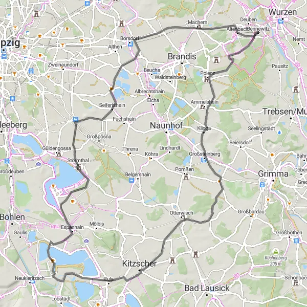 Map miniature of "Bennewitz Loop" cycling inspiration in Leipzig, Germany. Generated by Tarmacs.app cycling route planner