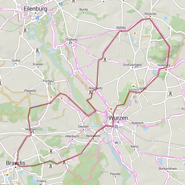Map miniature of "Brandis to Nischwitz and Hohburg Scenic Cycle Tour" cycling inspiration in Leipzig, Germany. Generated by Tarmacs.app cycling route planner