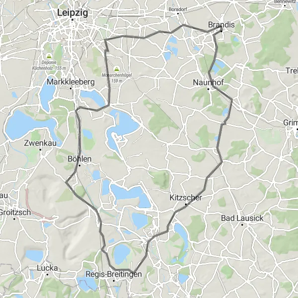 Karten-Miniaturansicht der Radinspiration "Rundtour entlang grüner Straßen" in Leipzig, Germany. Erstellt vom Tarmacs.app-Routenplaner für Radtouren