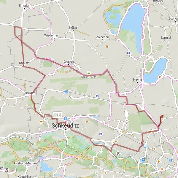 Map miniature of "Gravel Adventure" cycling inspiration in Leipzig, Germany. Generated by Tarmacs.app cycling route planner