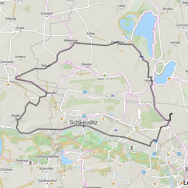 Map miniature of "Breitenfeld Highlights" cycling inspiration in Leipzig, Germany. Generated by Tarmacs.app cycling route planner