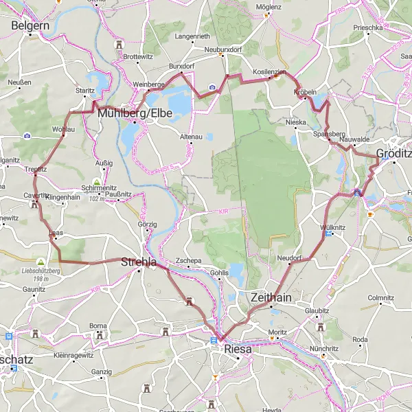 Map miniature of "Eichberg and Reußener Berge Round Trip" cycling inspiration in Leipzig, Germany. Generated by Tarmacs.app cycling route planner