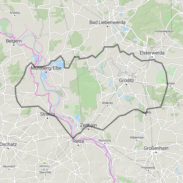 Map miniature of "Cavertitz and Back" cycling inspiration in Leipzig, Germany. Generated by Tarmacs.app cycling route planner