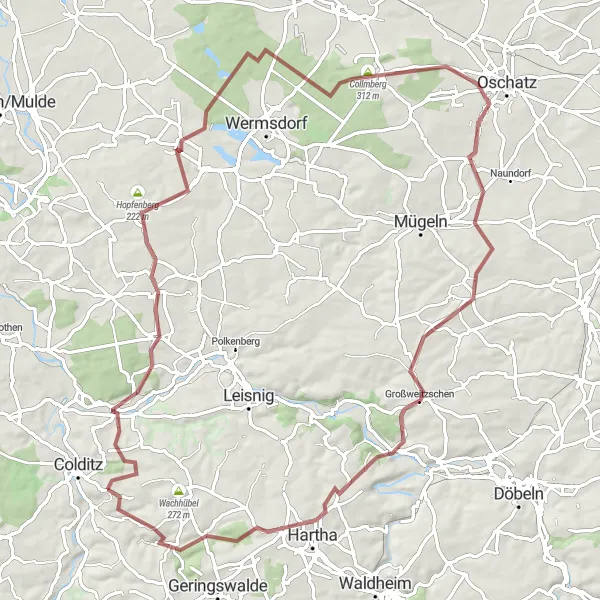 Karten-Miniaturansicht der Radinspiration "Große Gravel-Tour durch Sachsen" in Leipzig, Germany. Erstellt vom Tarmacs.app-Routenplaner für Radtouren