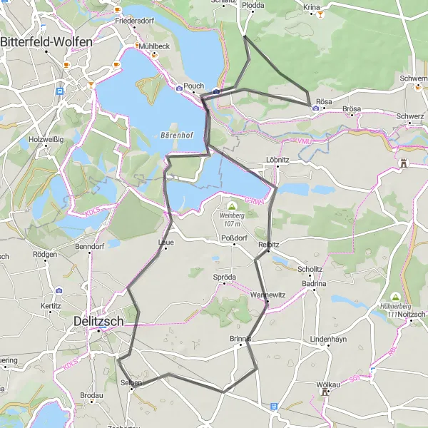 Map miniature of "The Scenic Route" cycling inspiration in Leipzig, Germany. Generated by Tarmacs.app cycling route planner