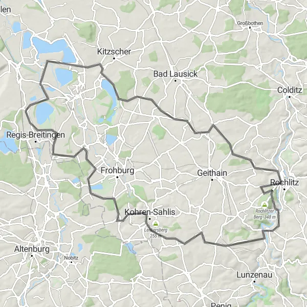 Map miniature of "The Deutzen Loop" cycling inspiration in Leipzig, Germany. Generated by Tarmacs.app cycling route planner