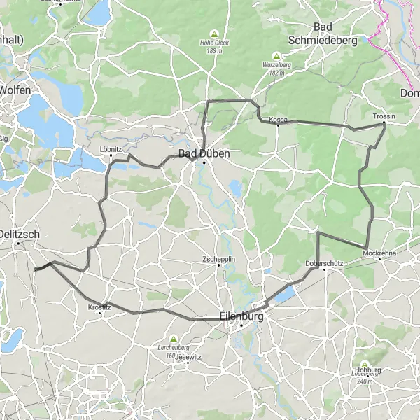 Map miniature of "Road Route: Wannewitz to Selben" cycling inspiration in Leipzig, Germany. Generated by Tarmacs.app cycling route planner