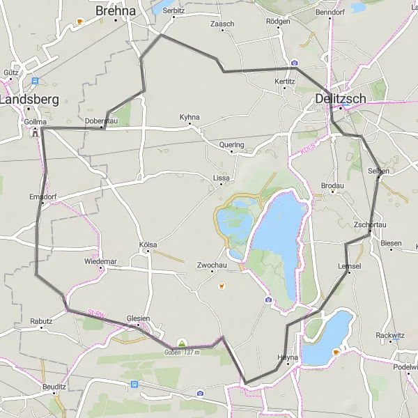 Karten-Miniaturansicht der Radinspiration "Zschortau - Delitzsch Rundtour" in Leipzig, Germany. Erstellt vom Tarmacs.app-Routenplaner für Radtouren