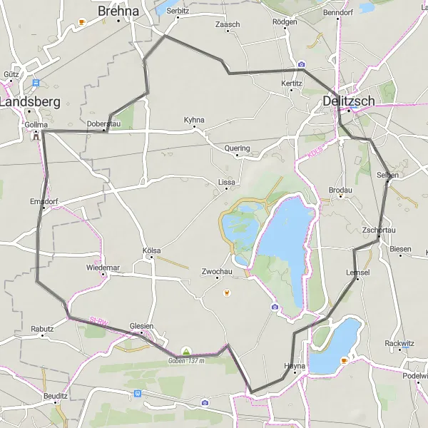 Map miniature of "Road Route: Zschortau to Delitzsch" cycling inspiration in Leipzig, Germany. Generated by Tarmacs.app cycling route planner