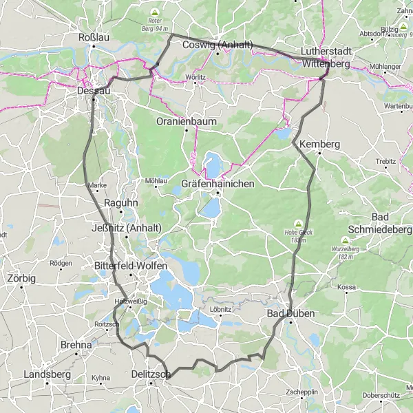 Map miniature of "Cultural Road Cycling Adventure" cycling inspiration in Leipzig, Germany. Generated by Tarmacs.app cycling route planner