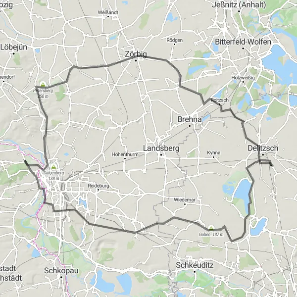 Karten-Miniaturansicht der Radinspiration "Halle - Delitzsch Radtour" in Leipzig, Germany. Erstellt vom Tarmacs.app-Routenplaner für Radtouren