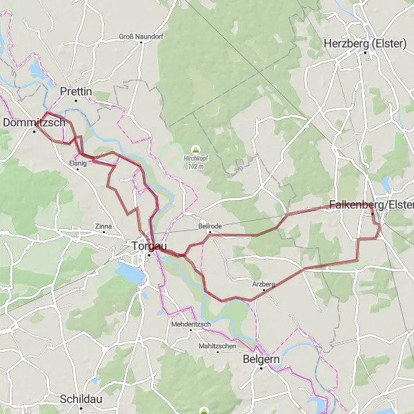 Map miniature of "Gravel Adventure near Dommitzsch" cycling inspiration in Leipzig, Germany. Generated by Tarmacs.app cycling route planner