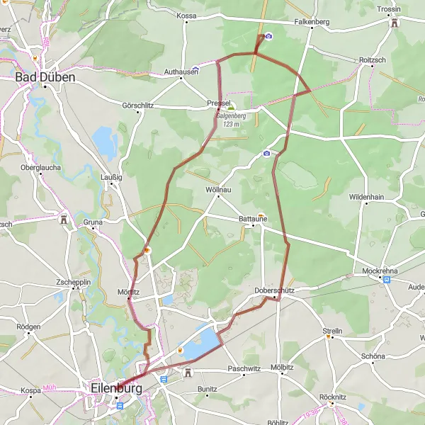 Karten-Miniaturansicht der Radinspiration "Gravel-Tour nach Pressel" in Leipzig, Germany. Erstellt vom Tarmacs.app-Routenplaner für Radtouren