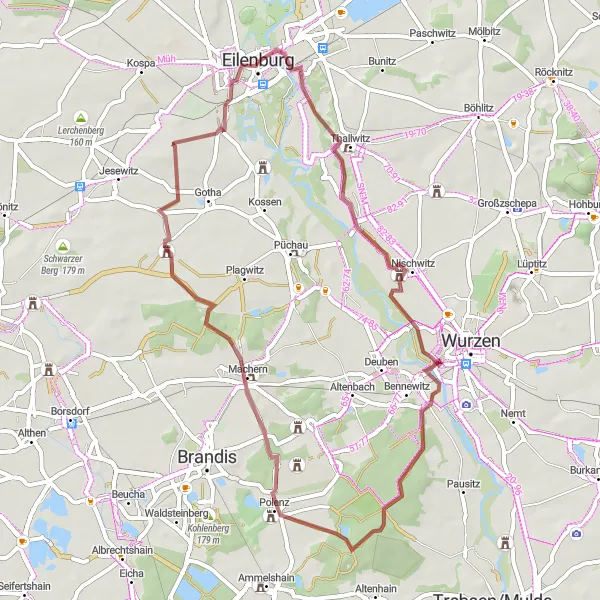 Karten-Miniaturansicht der Radinspiration "Entdeckungstour rund um Lauchberg" in Leipzig, Germany. Erstellt vom Tarmacs.app-Routenplaner für Radtouren