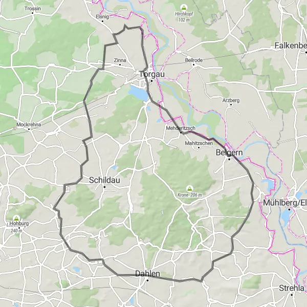 Map miniature of "Elbe River Majesty" cycling inspiration in Leipzig, Germany. Generated by Tarmacs.app cycling route planner