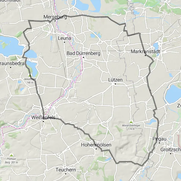 Map miniature of "The Castle Tour" cycling inspiration in Leipzig, Germany. Generated by Tarmacs.app cycling route planner