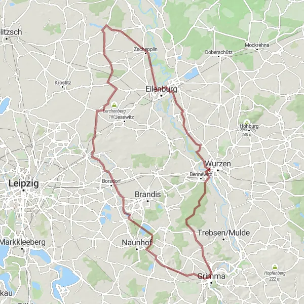 Map miniature of "Ruhmberg Loop" cycling inspiration in Leipzig, Germany. Generated by Tarmacs.app cycling route planner
