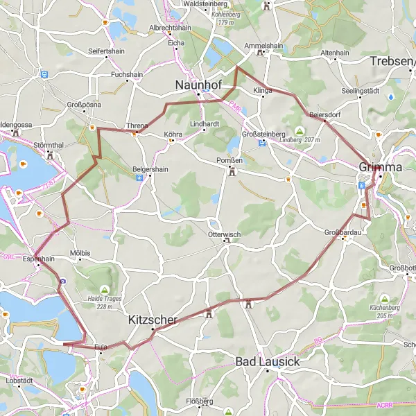 Karten-Miniaturansicht der Radinspiration "Mulde-Terrassen und Klinga" in Leipzig, Germany. Erstellt vom Tarmacs.app-Routenplaner für Radtouren