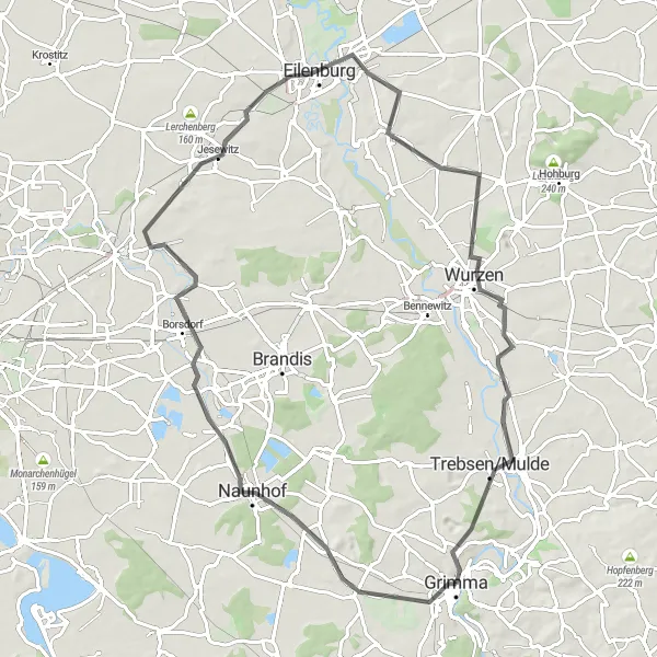 Map miniature of "Goldberg Road Loop" cycling inspiration in Leipzig, Germany. Generated by Tarmacs.app cycling route planner