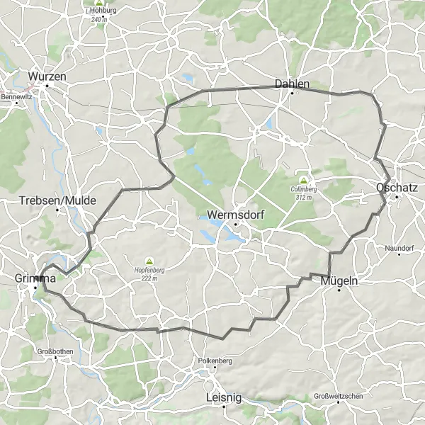 Karten-Miniaturansicht der Radinspiration "Mügeln und Nerchau Tour" in Leipzig, Germany. Erstellt vom Tarmacs.app-Routenplaner für Radtouren