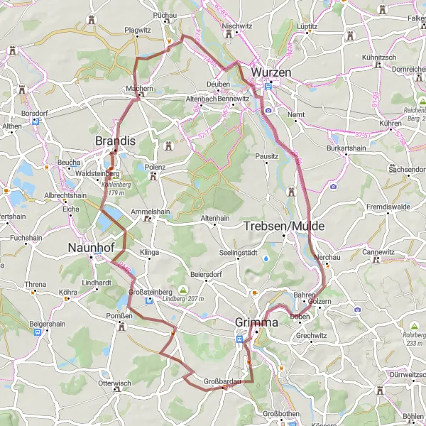 Karten-Miniaturansicht der Radinspiration "Gravel Großer Spitzberg Route" in Leipzig, Germany. Erstellt vom Tarmacs.app-Routenplaner für Radtouren