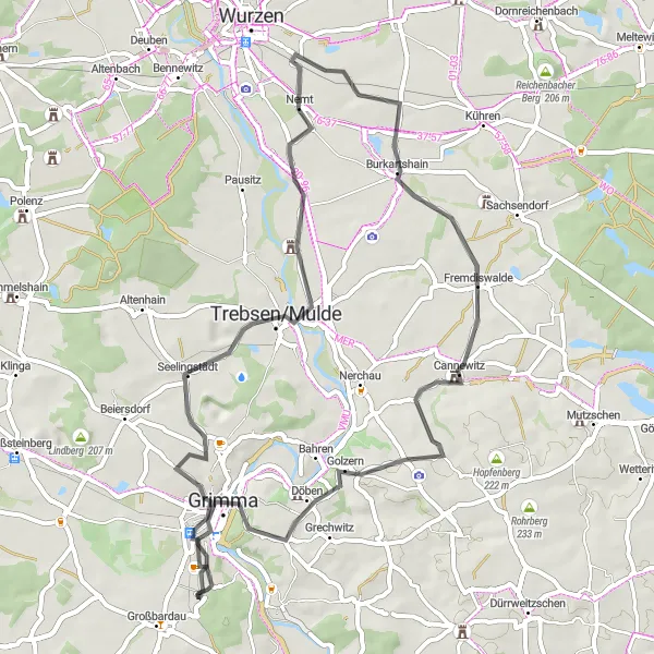 Map miniature of "Exploring Leipzig's Backroads" cycling inspiration in Leipzig, Germany. Generated by Tarmacs.app cycling route planner