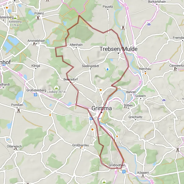 Map miniature of "The Mulde River Loop" cycling inspiration in Leipzig, Germany. Generated by Tarmacs.app cycling route planner