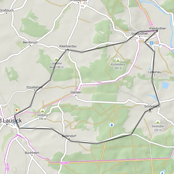 Karten-Miniaturansicht der Radinspiration "Rundfahrt um Großbothen" in Leipzig, Germany. Erstellt vom Tarmacs.app-Routenplaner für Radtouren