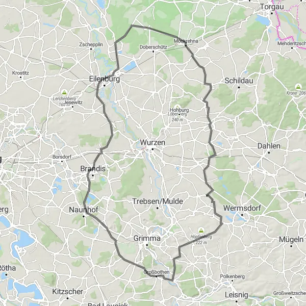 Map miniature of "Leipzig Scenic Road Ride" cycling inspiration in Leipzig, Germany. Generated by Tarmacs.app cycling route planner