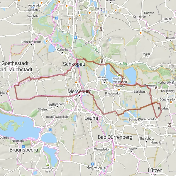 Map miniature of "Exploring the Mulde River" cycling inspiration in Leipzig, Germany. Generated by Tarmacs.app cycling route planner