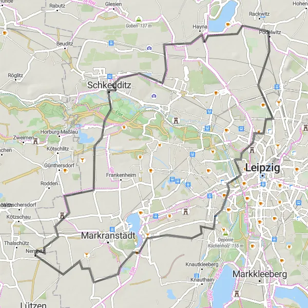 Map miniature of "The Altranstädt Loop" cycling inspiration in Leipzig, Germany. Generated by Tarmacs.app cycling route planner