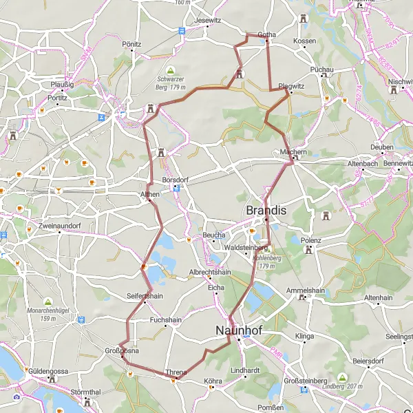 Map miniature of "The Seifertshain and Beyond" cycling inspiration in Leipzig, Germany. Generated by Tarmacs.app cycling route planner