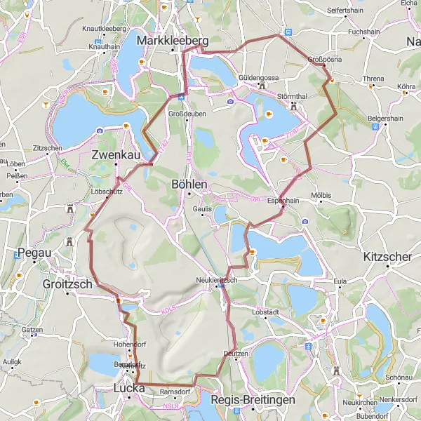 Map miniature of "The Gravel Adventure" cycling inspiration in Leipzig, Germany. Generated by Tarmacs.app cycling route planner