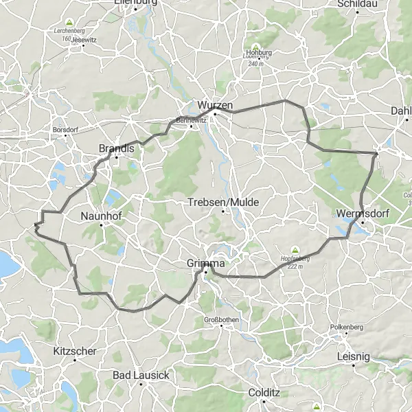 Map miniature of "The Road Less Traveled" cycling inspiration in Leipzig, Germany. Generated by Tarmacs.app cycling route planner