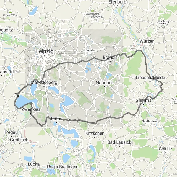 Map miniature of "Grand Tour around Leipzig" cycling inspiration in Leipzig, Germany. Generated by Tarmacs.app cycling route planner