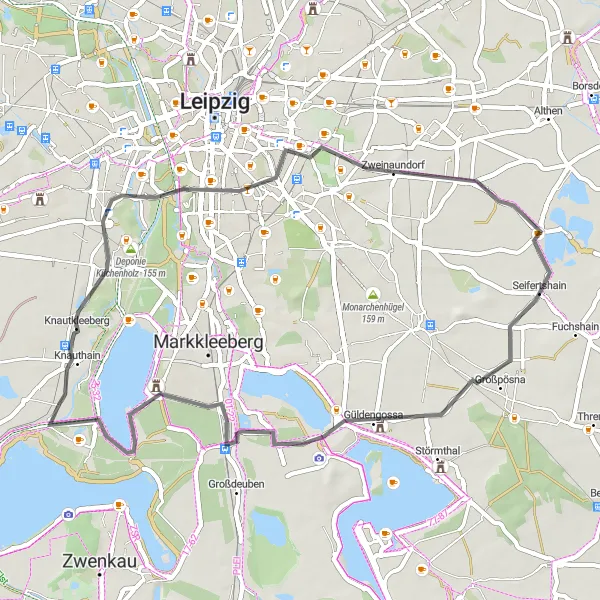 Map miniature of "Exploring the Hilly Knautkleeberg" cycling inspiration in Leipzig, Germany. Generated by Tarmacs.app cycling route planner