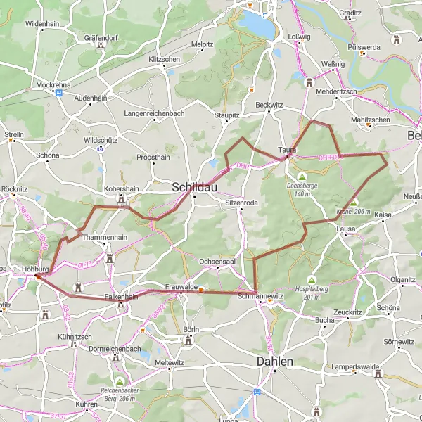 Karten-Miniaturansicht der Radinspiration "Erkundungstour durch Schildau und Schleinitzberg" in Leipzig, Germany. Erstellt vom Tarmacs.app-Routenplaner für Radtouren