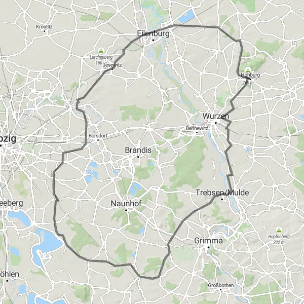 Karten-Miniaturansicht der Radinspiration "Rundtour entlang Loreley und Spitzberg" in Leipzig, Germany. Erstellt vom Tarmacs.app-Routenplaner für Radtouren