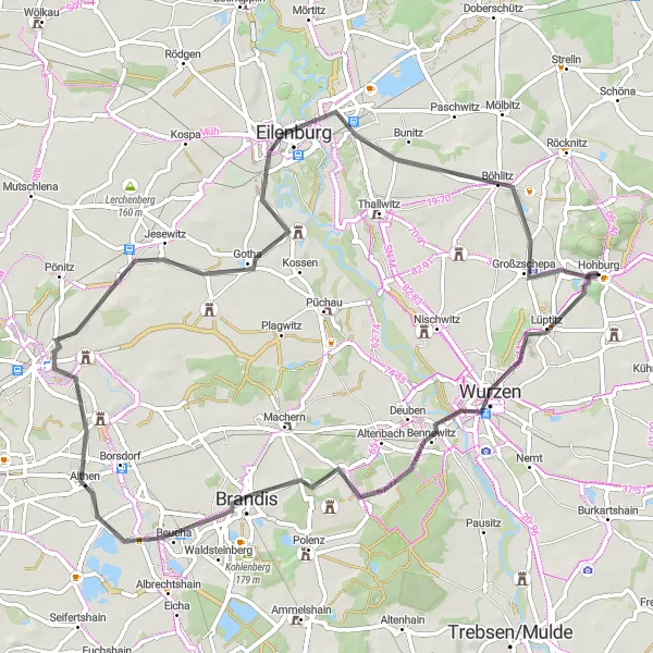 Karten-Miniaturansicht der Radinspiration "Entspannte Fahrradtour rund um Wurzen" in Leipzig, Germany. Erstellt vom Tarmacs.app-Routenplaner für Radtouren