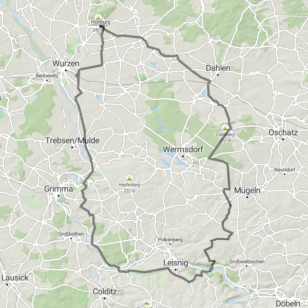 Map miniature of "Hohburg Loop" cycling inspiration in Leipzig, Germany. Generated by Tarmacs.app cycling route planner