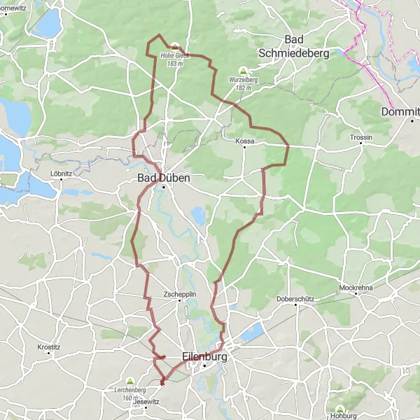 Karten-Miniaturansicht der Radinspiration "Herausfordernde Graveltour um Jesewitz" in Leipzig, Germany. Erstellt vom Tarmacs.app-Routenplaner für Radtouren