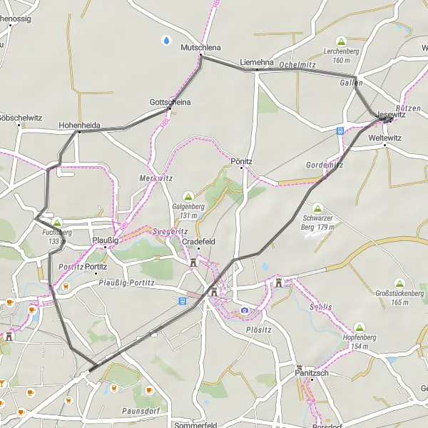 Map miniature of "Gordemitz Round Trip" cycling inspiration in Leipzig, Germany. Generated by Tarmacs.app cycling route planner