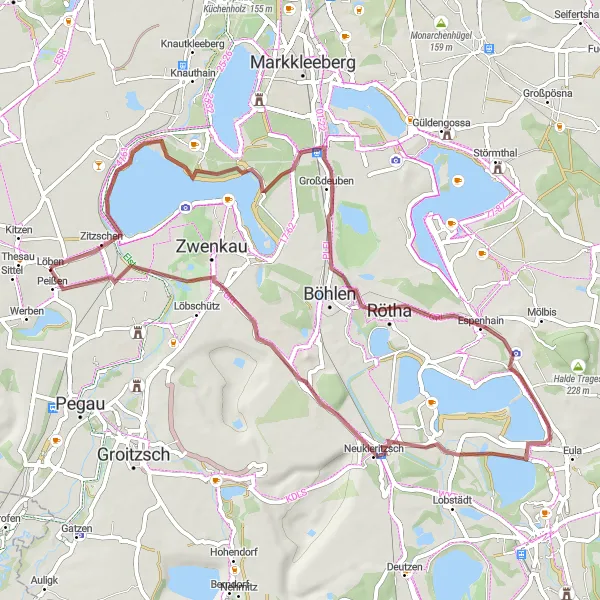 Karten-Miniaturansicht der Radinspiration "Rundfahrt um Kitzen und Umgebung" in Leipzig, Germany. Erstellt vom Tarmacs.app-Routenplaner für Radtouren