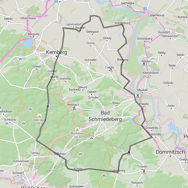 Map miniature of "Söllichau Loop - Scenic Road Cycling Route" cycling inspiration in Leipzig, Germany. Generated by Tarmacs.app cycling route planner