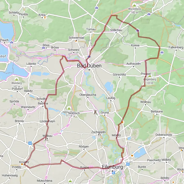 Karten-Miniaturansicht der Radinspiration "Fahrradrundtour ab Krostitz über 80 km" in Leipzig, Germany. Erstellt vom Tarmacs.app-Routenplaner für Radtouren