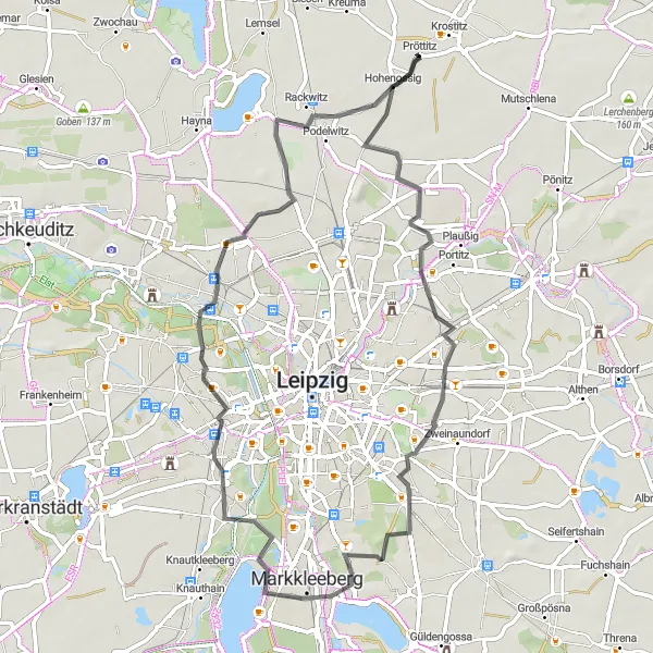 Karten-Miniaturansicht der Radinspiration "Straßentour durch historische Orte" in Leipzig, Germany. Erstellt vom Tarmacs.app-Routenplaner für Radtouren