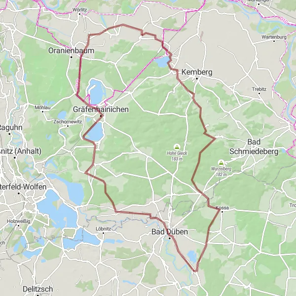 Karten-Miniaturansicht der Radinspiration "Rundtour um Laußig über Leistenberg und Görschlitz" in Leipzig, Germany. Erstellt vom Tarmacs.app-Routenplaner für Radtouren