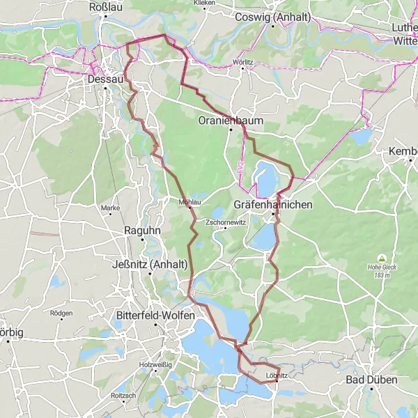 Map miniature of "Pouch to Seelhausener See Loop" cycling inspiration in Leipzig, Germany. Generated by Tarmacs.app cycling route planner