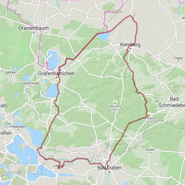 Karten-Miniaturansicht der Radinspiration "Gravel-Tour zu den Wurzelbergen" in Leipzig, Germany. Erstellt vom Tarmacs.app-Routenplaner für Radtouren